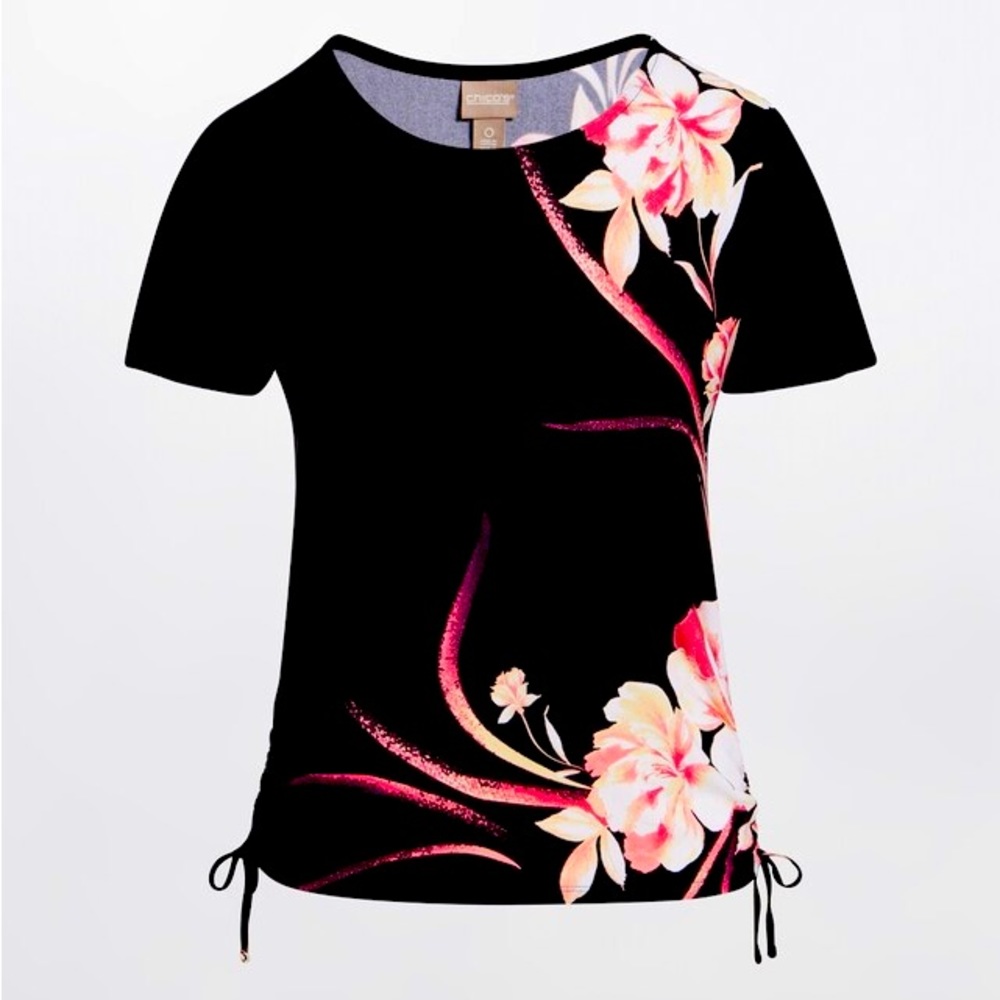 Luxurious Floral Ruched Dolman Top Chico’s Off Thw Rack 3